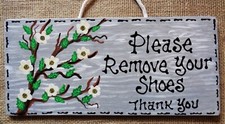 REMOVE SHOES Floral SIGN Wall Art Door Hanger Plaque Take Off Wipe Feet Decor