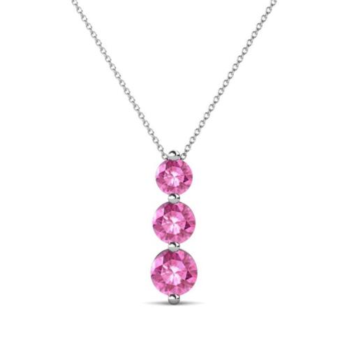 Round Pink Sapphire Graduated 3 Stone Pendant 16 Inches 14K Gold Chain JP:183180 - Picture 1 of 13
