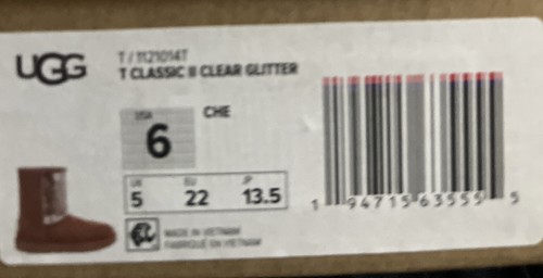 NIB Ugg Chestnut T Classic II Clear Glitter Boot Size Girls 6 - Picture 7 of 7
