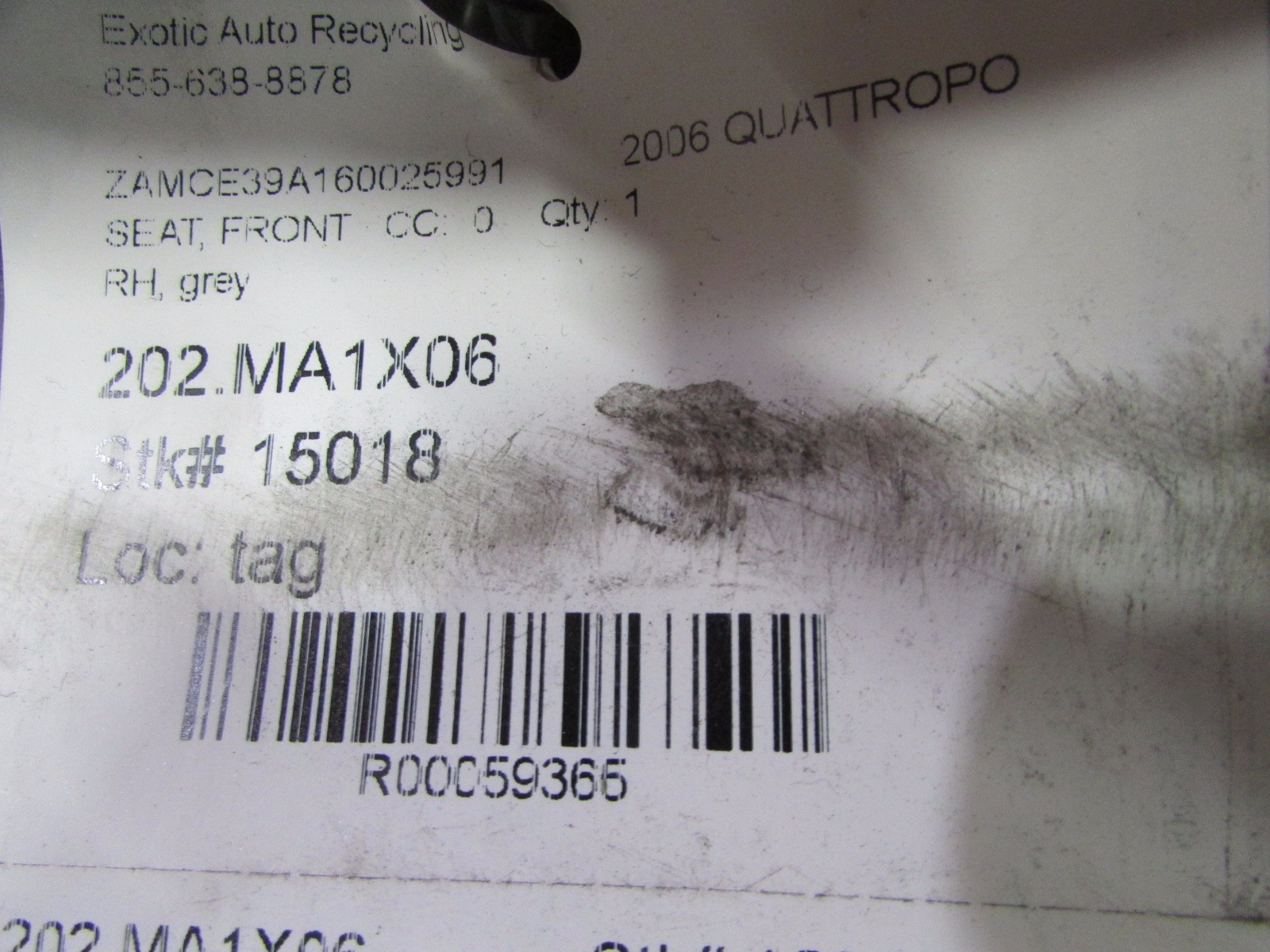 Maserati Quattroporte, RH, Right Front Seat, Grey, Used