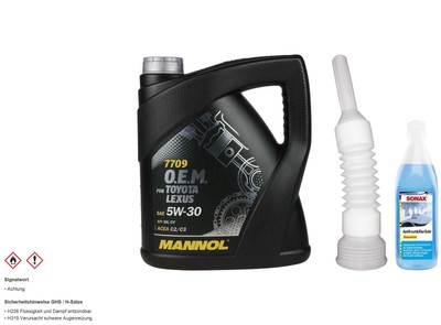 4L MANNOL Motoröl 7709 5W-30 API SM/CF inkl. Schlauch + Scheibenreiniger