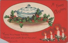 Christmas A/S Clapsaddle Covered Dish Candle Embossed c1905 Germany postcard JQ8