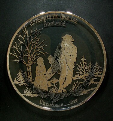 STERLING AMERICA GLASS SILVER OVERLAY PLATE CHRISTMAS IN ENGLAND 1970 8''