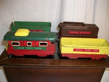 4 Vintage Marx Tin Plate Train Cars, Hobbyist Modified for Christmas Lot of 4