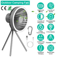 Portable Camping Fan with 10000mAh Rechargeable Power Bank Ceiling LED Light