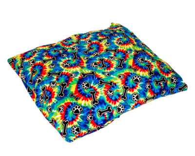 Dog/Cat Bed Replacement Cover Anti-Pill Fleece: TIE DYE PAW & BONE PRINT