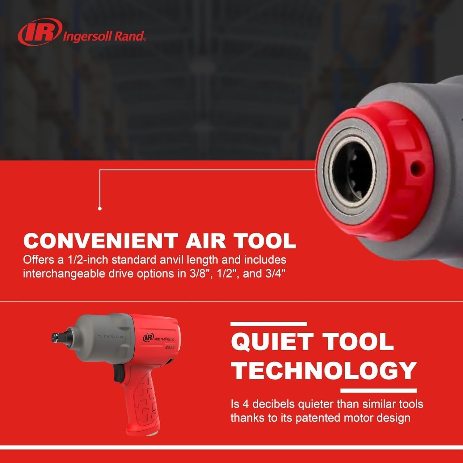 Quiet 2236QTIMAX 1/2" Air Impact Wrench with Titanium Hammer Case - 1,500 ft-lb