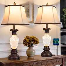 Set of 2 Vintage 28.5" Table Lamps with USB Ports and 3-Color Temperatures