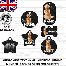 GOLDEN RETREVER Dog Pet Personalise Own Photo Round, Bone, Military Tag