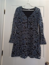 Paris Womens Size M Denim & Lace Floral Mini Dress