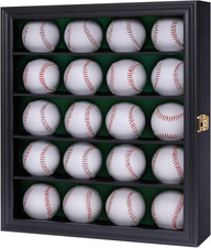 Baseball and Baseball Bat Display Case Lockable Wood Cabinet Rack Holder for Bas