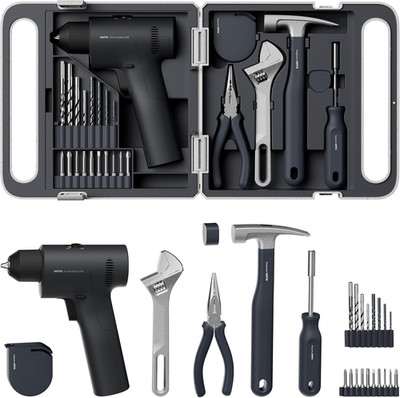 HOTO 25PCS Household Tool Kit with 16V Brushless Power Drill | 3/8  Keyless Chuc