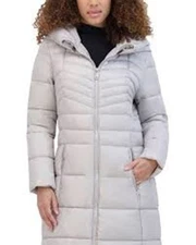 Kenneth Cole New York Soft Cire Funnel Neck Puffer Coat M,L,XL- SILVER-NWT