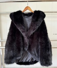 100 Real Fox Fur Coat Women's Fur Short Overcoat Jacket Black with Two Tail