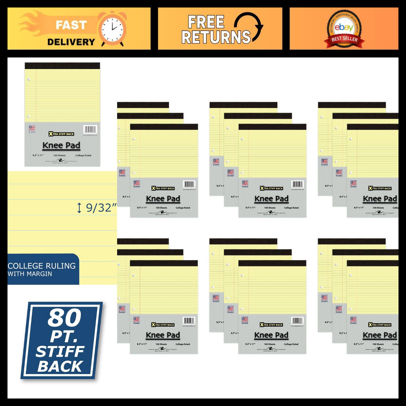 Stiff Back Legal Pads 18-Pack, 8.5"x11.75", 100 Sheets Yellow Paper, 3-Hole Punc