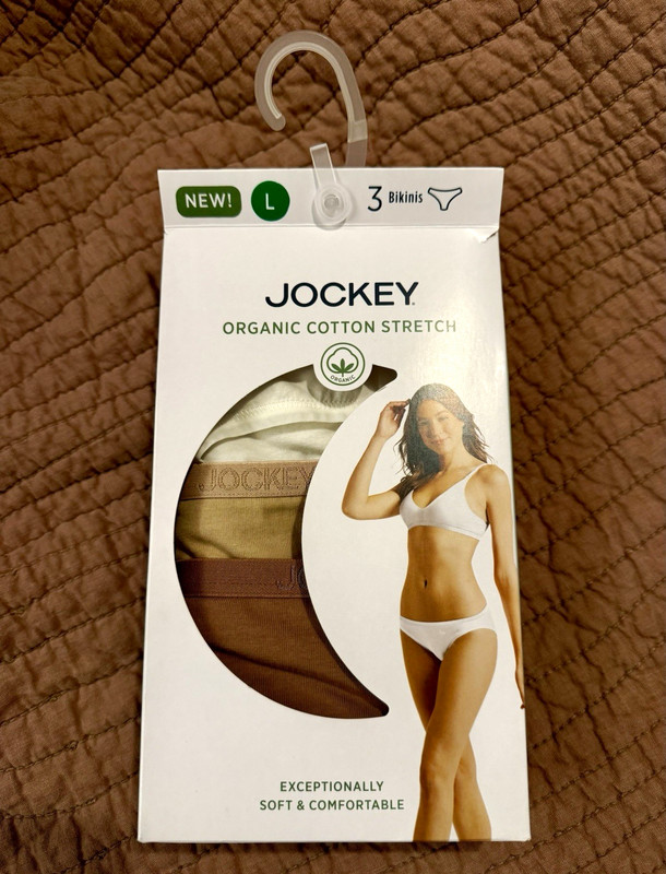 Jockey Organic Cotton Stretch Bikini Panties Women’s L 3-Pack Solid