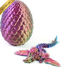 3 Colors 7" 3D Printed Dragon with Wings in Egg, Easter Basket Stuffers, Crystal