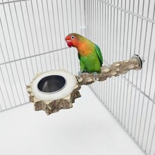 Bird Perch with Food Feeding Bowl Wood Perch Stand Toy Bird