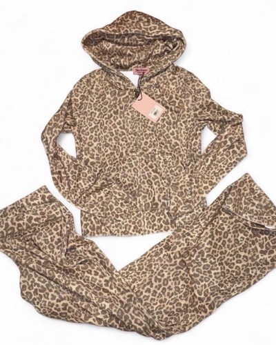 Juicy Couture Leopard Velour Tracksuit 2pc Hoodie & Pants Women’s XL