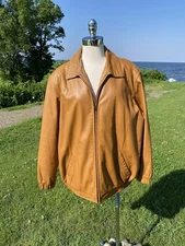 Vtg 1980s Preston & York Leather Camel Color Bomber Jacket Women's Size XL