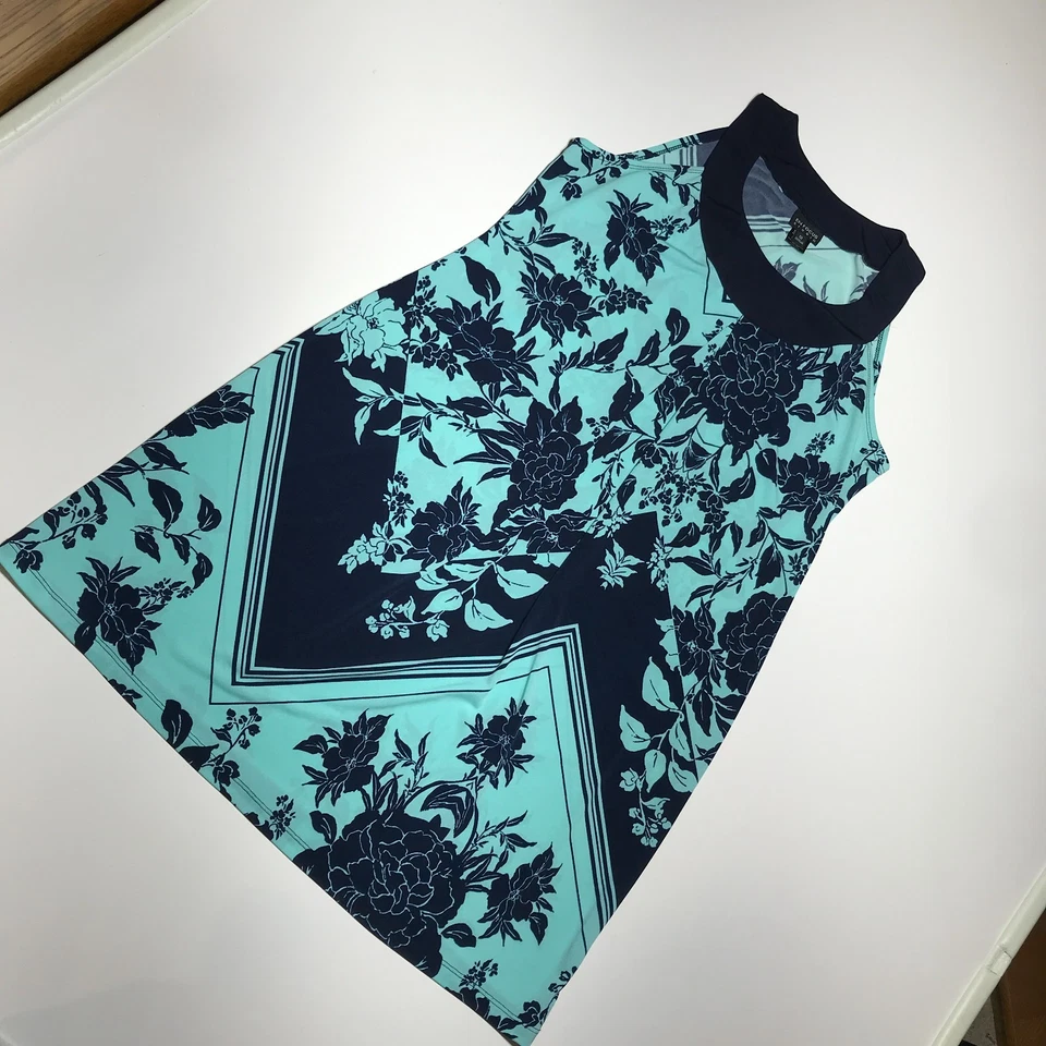 Vestido túnica Halter EnFocus Studio feminino verde e azul estampa floral tamanho 12 - Imagem 2 de 4