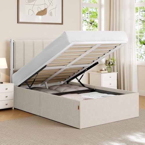 Size, Hydraulic Platform Bed, Twin Cappuccino Beige