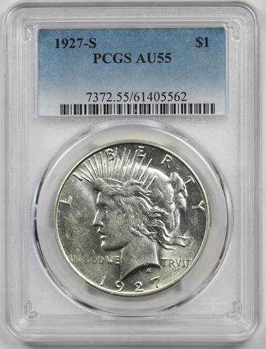 1927-S $1 PCGS AU 55 Peace Silver Dollar