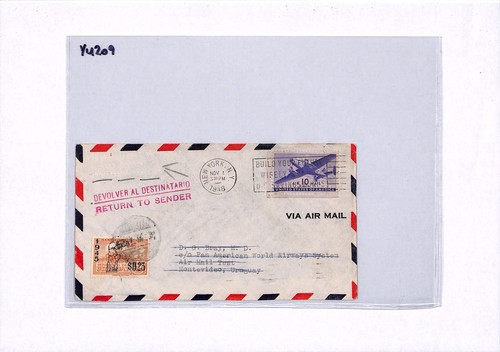 USA/URUGUAY Cover PAN AM *AIR MAIL TEST* Flown 1946 Retour MIXED FRANKING YU209 - Picture 11 of 12