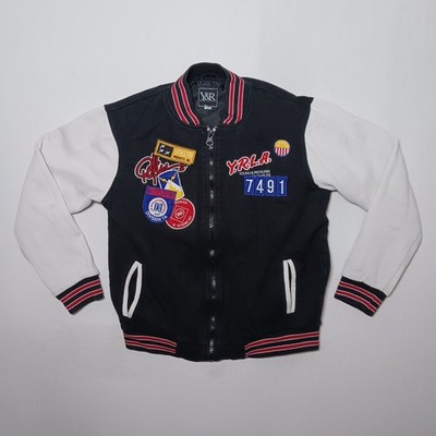 Young & Reckless Mens Varsity Jacket Small Black White Patchwork Streetwear