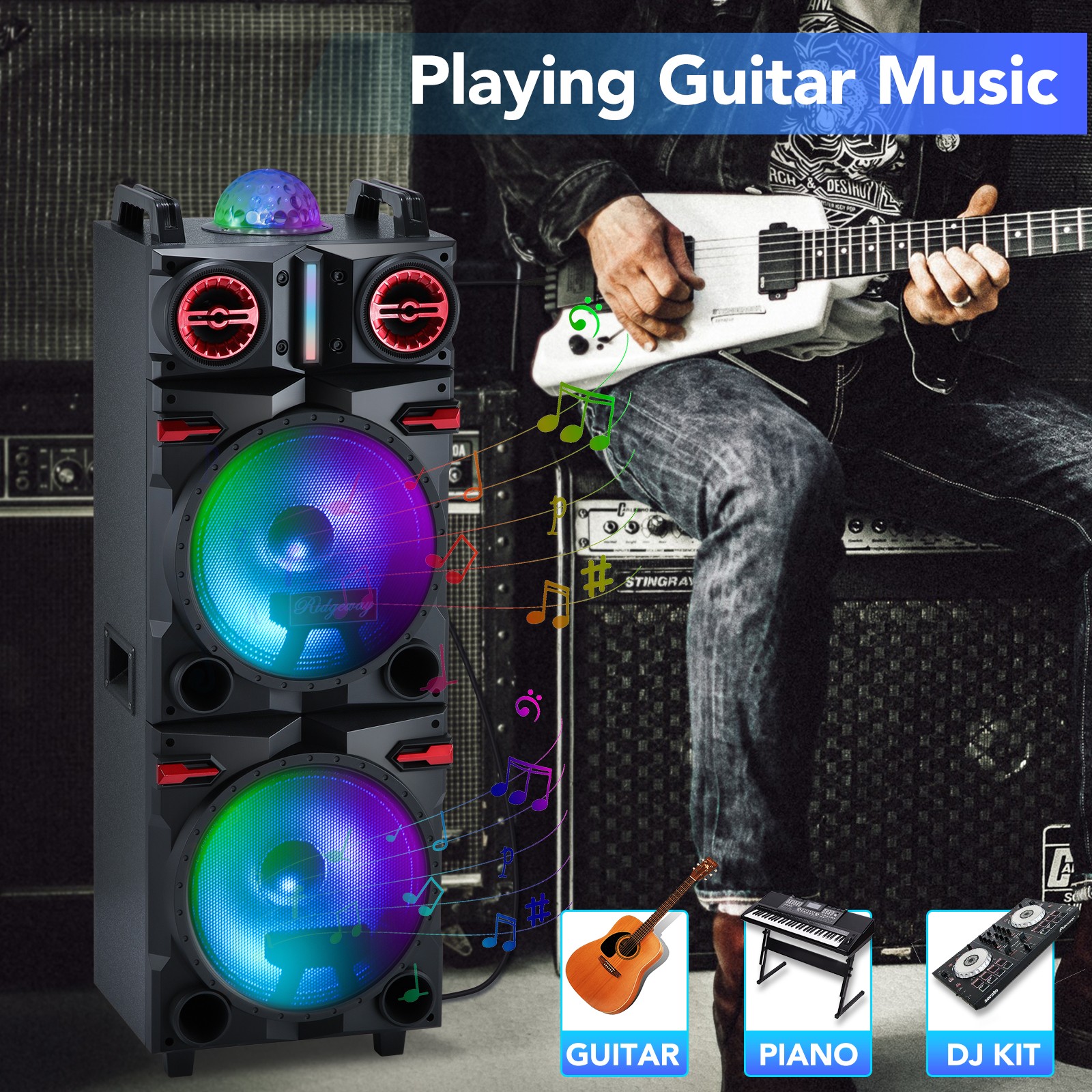 9000W Dual 10'' Bluetooth Speaker Subwoofer Heavy Bass Sound System Party w/ Mic