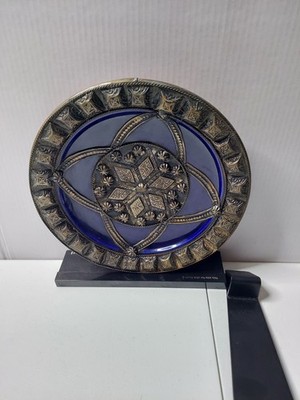 Moroccan ceramic bowl with silver filigree inlay