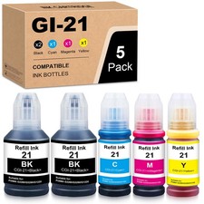 GI-21 Refill Ink Bottles 5-Pack for Canon PIXMA MegaTank G1220 G1230 G2260