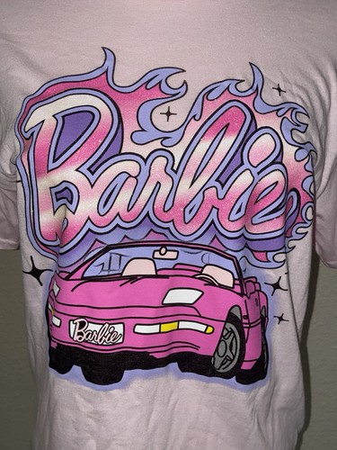 Barbie The Movie Pink T-Shirt Convertible Car Glitter M - Picture 4 of 6