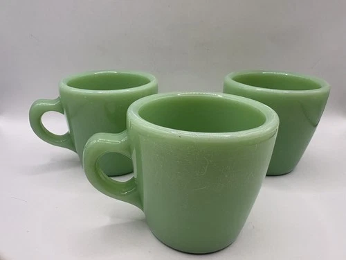 Lot (3) Vintage Fire King Oven Ware Green Jadeite Cup C Handle Restaurantware