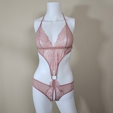 Avidlove Floral Lace and Mesh Open Crotch Bodysuit Lingerie Size M