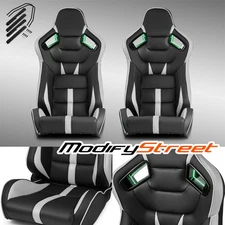 [Noen Racer Series]Reclinable Univeral PVC Racing Seats Pair Black+Gray
