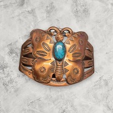 VINTAGE COPPER BUTTERFLY CUFF BRACELET W/ TUR...