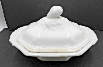 ANTIQUE WHITE IRONSTONE J WEDGWOOD FIG CASSEROLE  w/ lid   Diamond Mark 1856