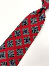 Burberrys Men's Tie 100  Red Navy White Green Medallion 59" X 3 3/4"