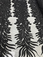 Black Beaded Lace Fabric Luxury Sequin Embroidery Bridal Gown Mesh