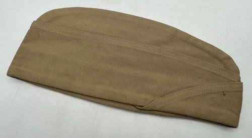 Vintage WW2 US Army Military Overseas Garrison Side Cap Khaki No Piping 7-3/8