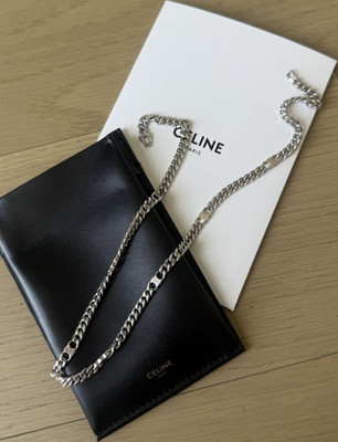 CELINE Silver Metal Curb Chain Necklace No Stone with Branded Packaging