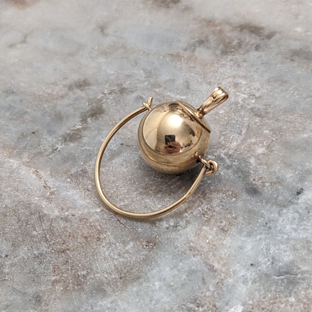 Vintage 14k Yellow Gold Hollow Ball Orb Charm Holder Pendant
