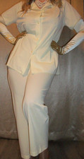 Vtg Yellow Shadowline Nylon Top Lounge Pajama Set L
