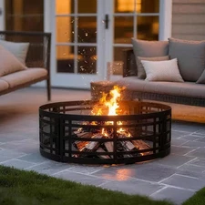 36 In. Metal Wood Burning Outdoor Fire Pit Ring round Lattice Campfire Ring for