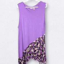 LOGO by Lori Goldstein Top 3X Purple Floral Hem Stretch Sleeveless Tank