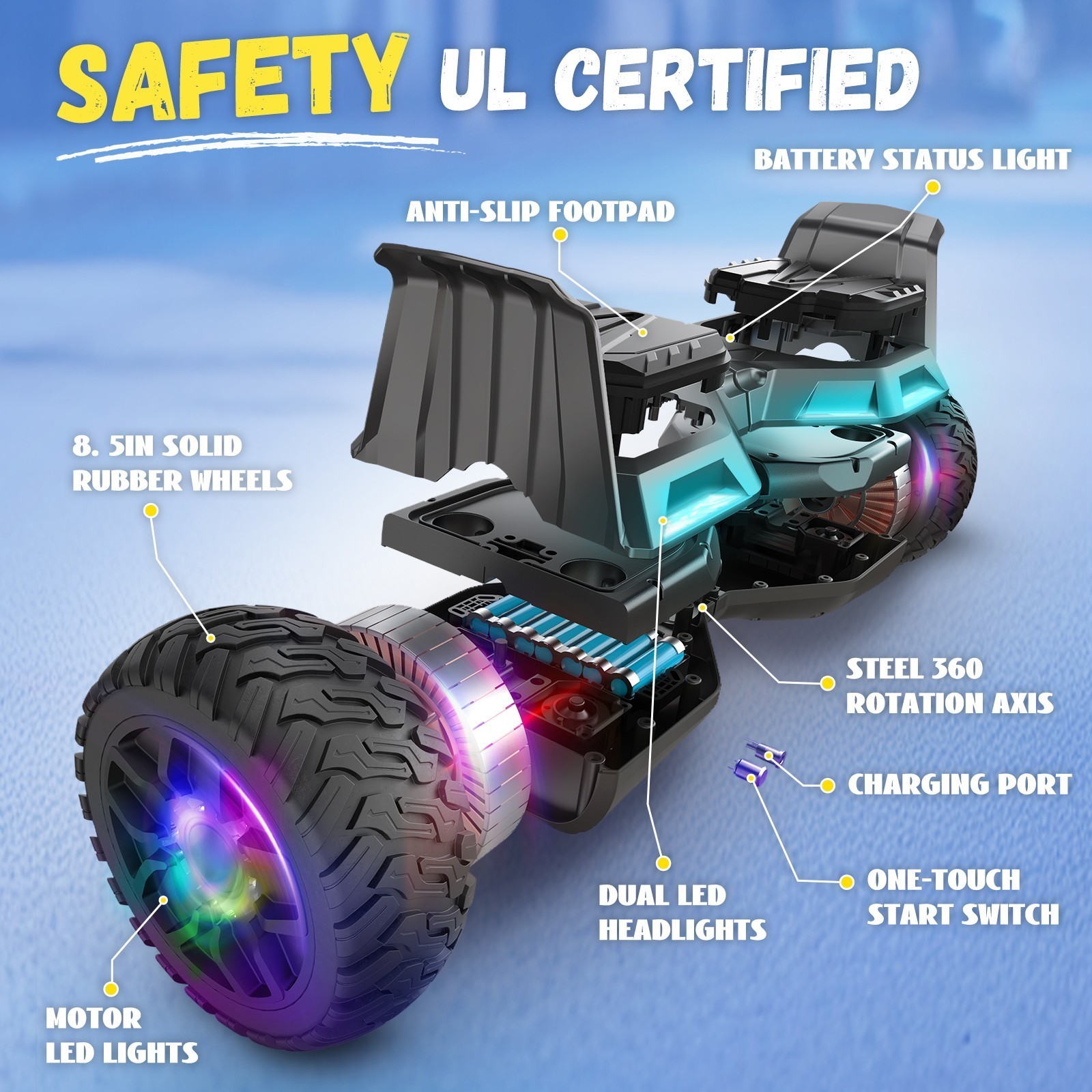 8.5'' Wheels LED light Hoverboard Off Road Bluetooth Electric Self-Balancing
