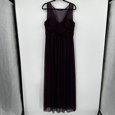 Davids Bridal Plum Purple Illusion Neckline Ruched Chiffon Maxi Gown Dress 14