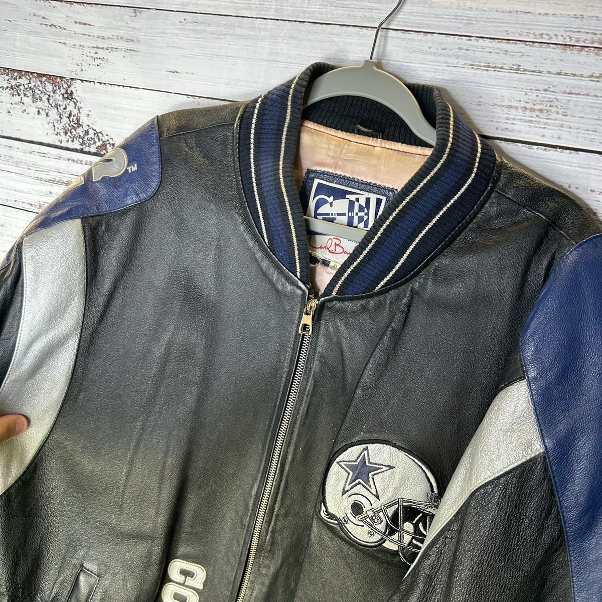 Vintage 90s Dallas Cowboys NFL 100% Leather Full-Zip Bomber Jacket