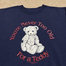 Vtg Teddy Bear Sweatshirt Mens Large Navy Blue 80s Cute Cozy Cottage Grandma